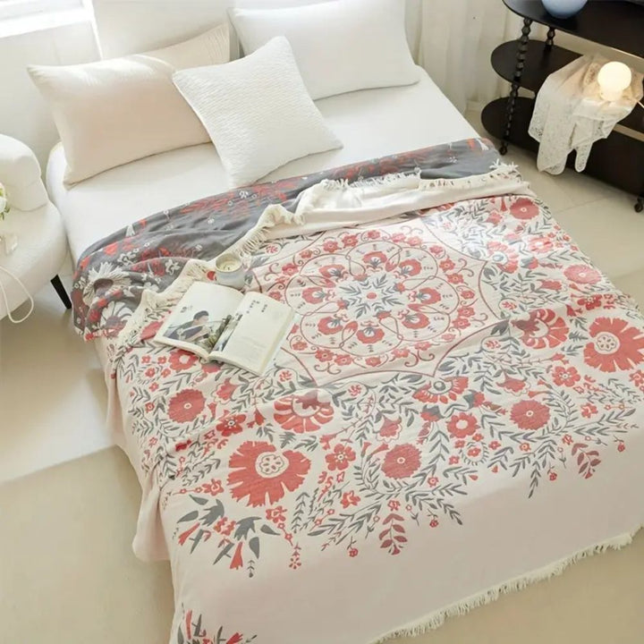VersaillesBlühen: Coperta in cotone morbido con motivo jacquard floreale e utilizzo reversibile – per divano e camera da letto