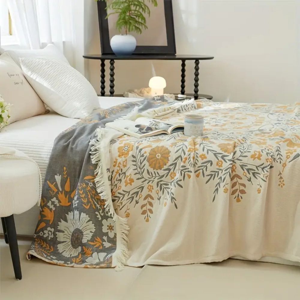 VersaillesBlühen: Coperta in cotone morbido con motivo jacquard floreale e utilizzo reversibile – per divano e camera da letto