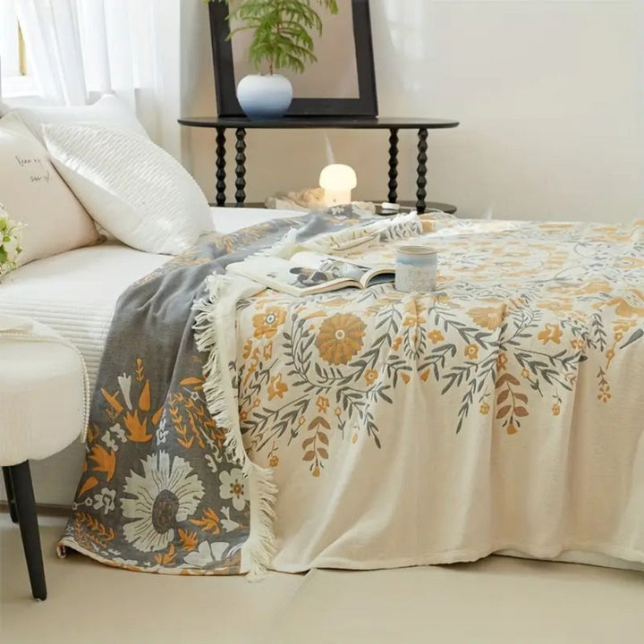 VersaillesBlühen: Coperta in cotone morbido con motivo jacquard floreale e utilizzo reversibile – per divano e camera da letto