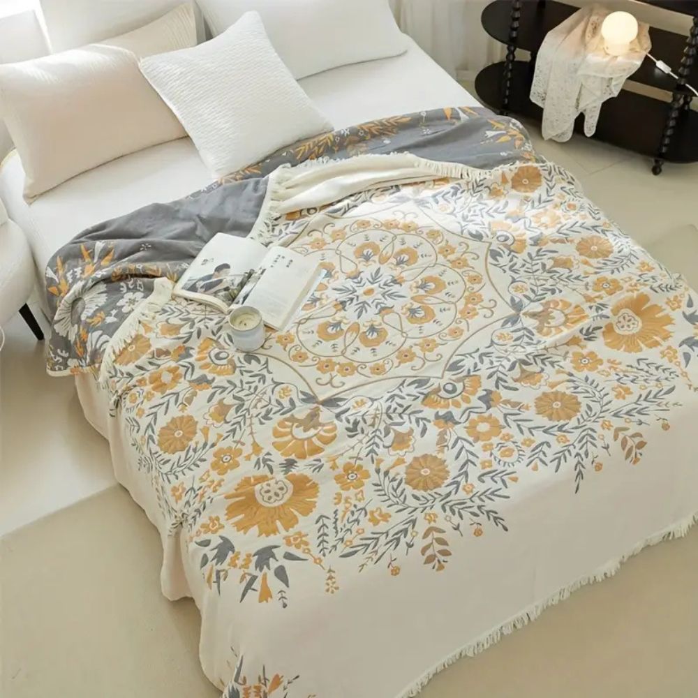 VersaillesBlühen: Coperta in cotone morbido con motivo jacquard floreale e utilizzo reversibile – per divano e camera da letto