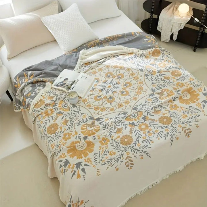 VersaillesBlühen: Coperta in cotone morbido con motivo jacquard floreale e utilizzo reversibile – per divano e camera da letto