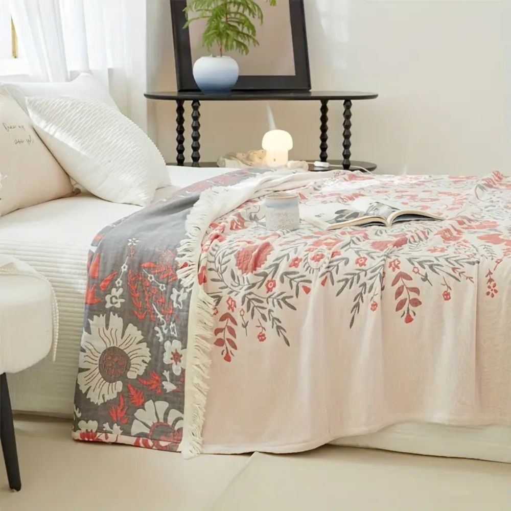 VersaillesBlühen: Coperta in cotone morbido con motivo jacquard floreale e utilizzo reversibile – per divano e camera da letto