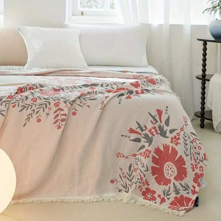 VersaillesBlühen: Coperta in cotone morbido con motivo jacquard floreale e utilizzo reversibile – per divano e camera da letto
