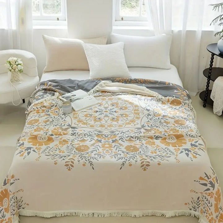 VersaillesBlühen: Coperta in cotone morbido con motivo jacquard floreale e utilizzo reversibile – per divano e camera da letto