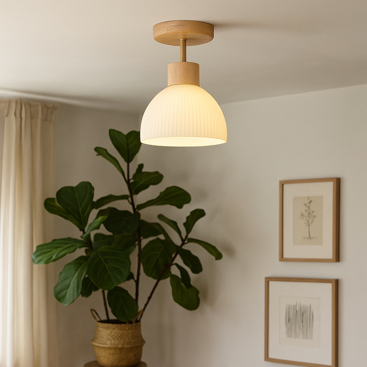 VetraLicht: Moderno Lampadario in Legno e Vetro LED – per Sala da Pranzo e Corridoio