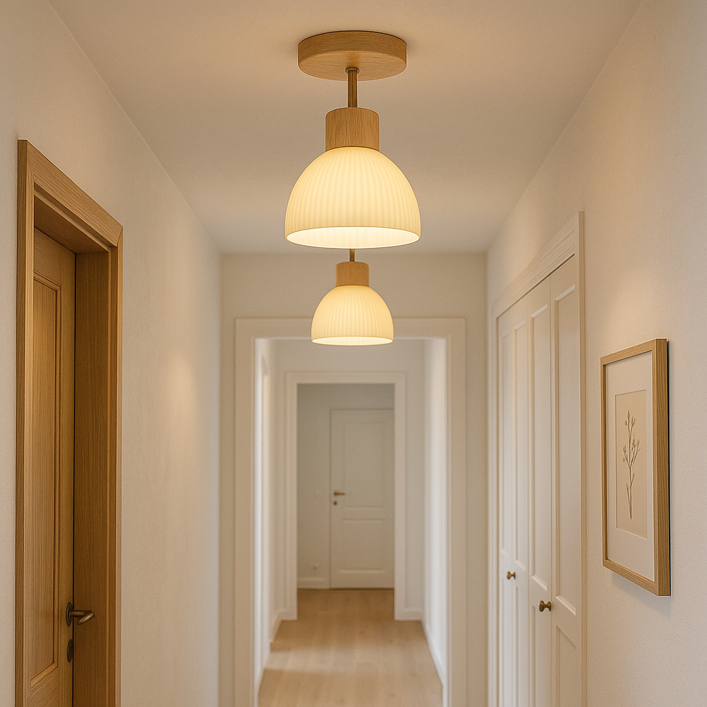 VetraLicht: Moderno Lampadario in Legno e Vetro LED – per Sala da Pranzo e Corridoio