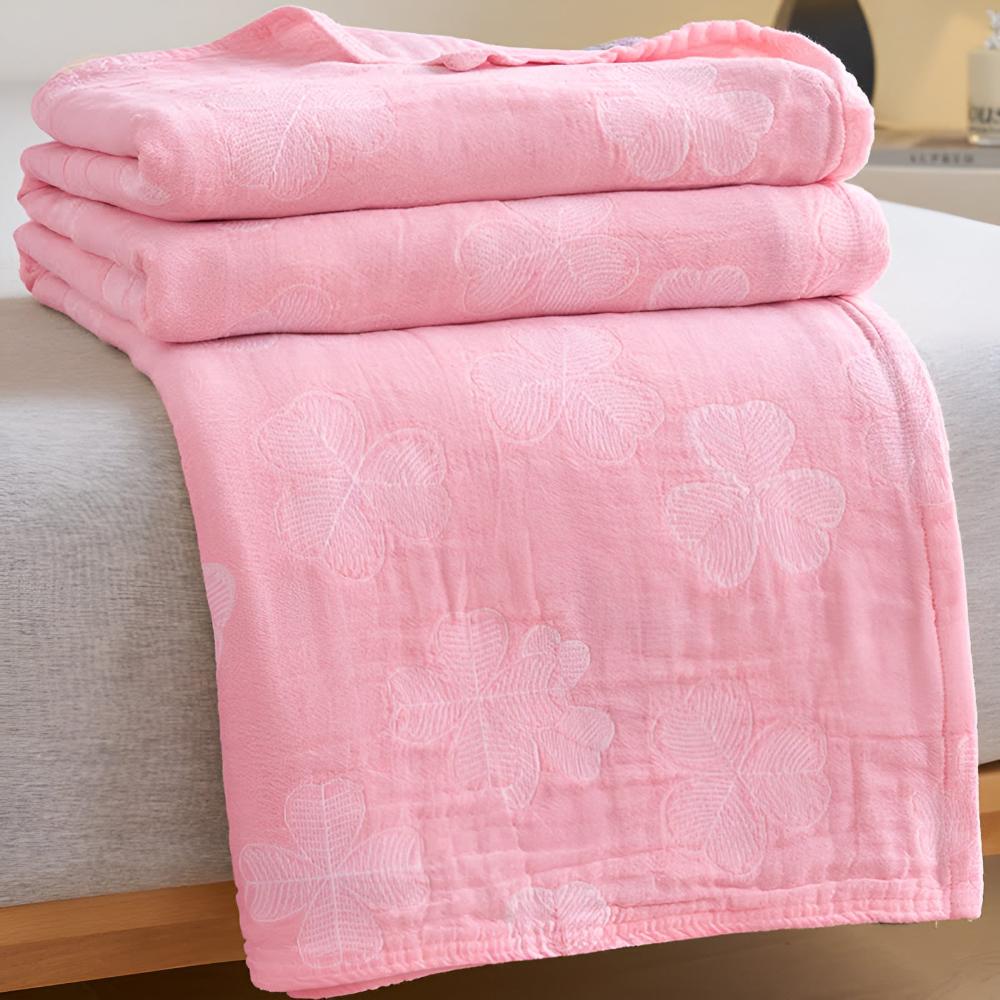 Quattro foglie di trifoglio: Coperta in cotone biologico con struttura a garza a 3 strati – per camera da letto e soggiorno