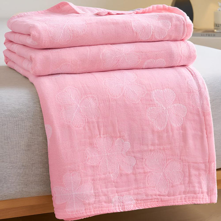 Quattro foglie di trifoglio: Coperta in cotone biologico con struttura a garza a 3 strati – per camera da letto e soggiorno