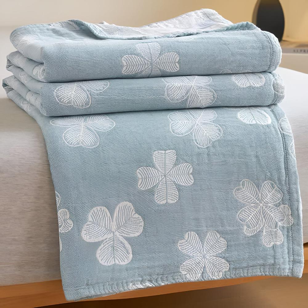 Quattro foglie di trifoglio: Coperta in cotone biologico con struttura a garza a 3 strati – per camera da letto e soggiorno