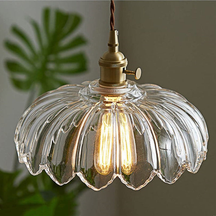VintaBloom: Lampada a sospensione retro fiore – Lampada a sospensione in vetro con gioco di luci romantico
