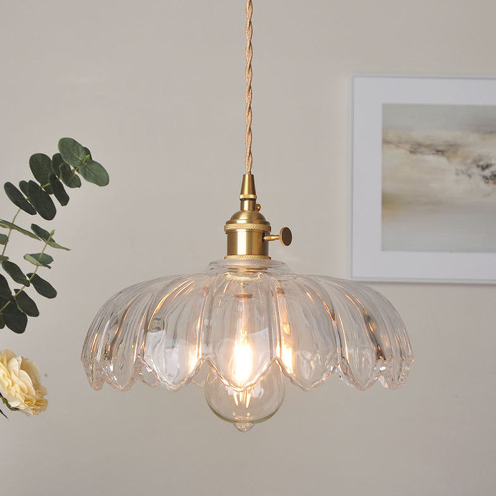 VintaBloom: Lampada a sospensione retro fiore – Lampada a sospensione in vetro con gioco di luci romantico