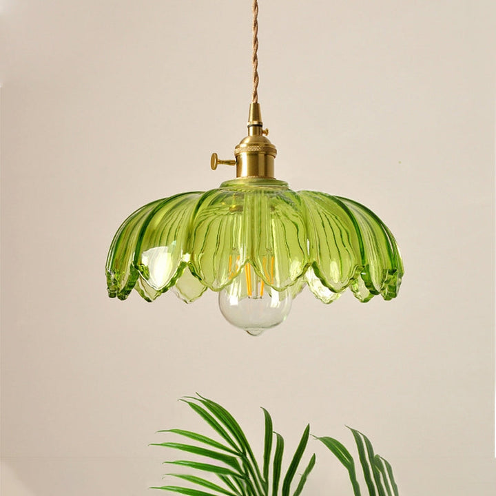 VintaBloom: Lampada a sospensione retro fiore – Lampada a sospensione in vetro con gioco di luci romantico