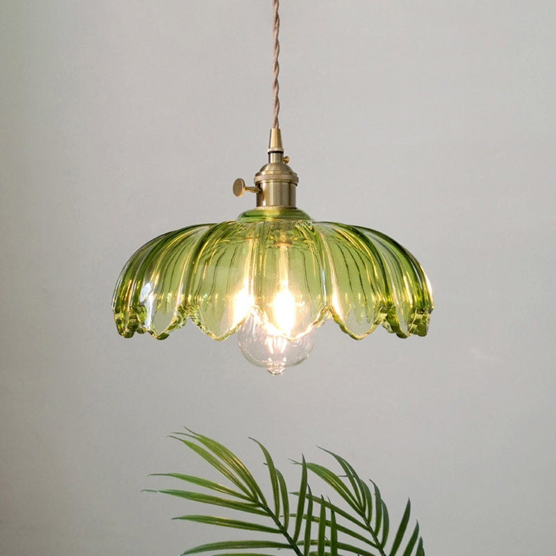 VintaBloom: Lampada a sospensione retro fiore – Lampada a sospensione in vetro con gioco di luci romantico