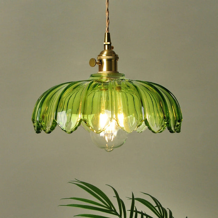 VintaBloom: Lampada a sospensione retro fiore – Lampada a sospensione in vetro con gioco di luci romantico
