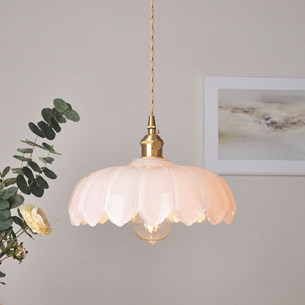 VintaBloom: Lampada a sospensione retro fiore – Lampada a sospensione in vetro con gioco di luci romantico