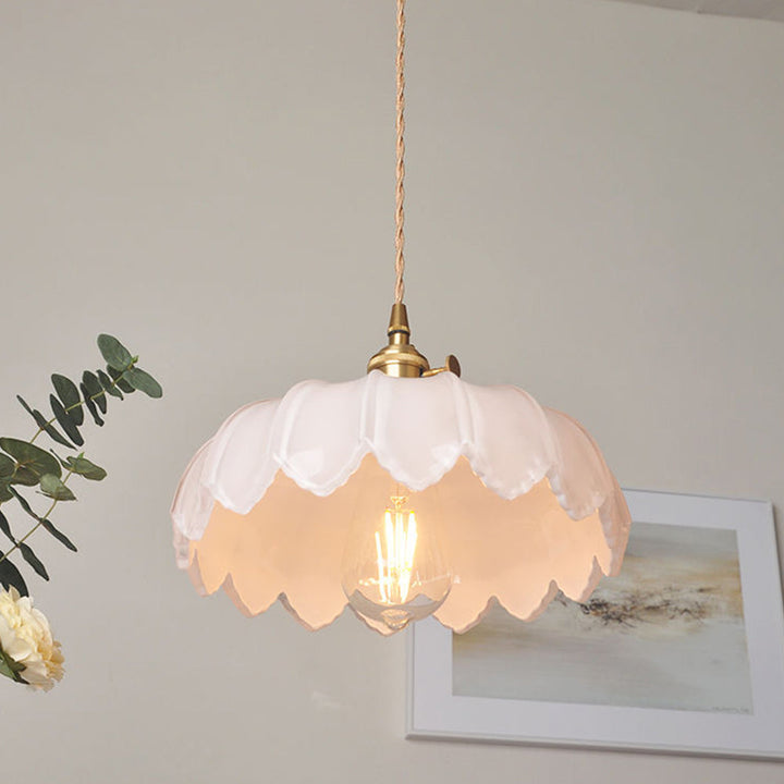 VintaBloom: Lampada a sospensione retro fiore – Lampada a sospensione in vetro con gioco di luci romantico