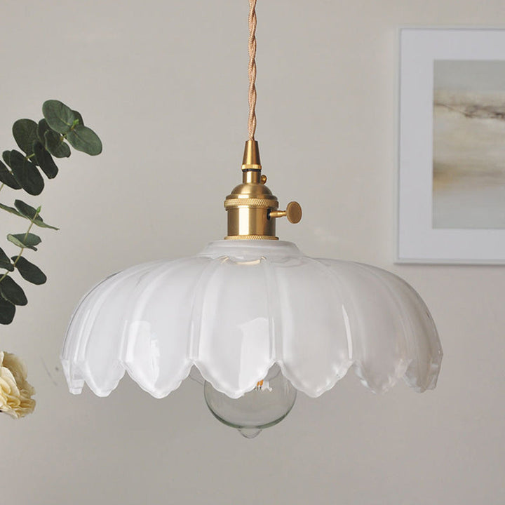 VintaBloom: Lampada a sospensione retro fiore – Lampada a sospensione in vetro con gioco di luci romantico