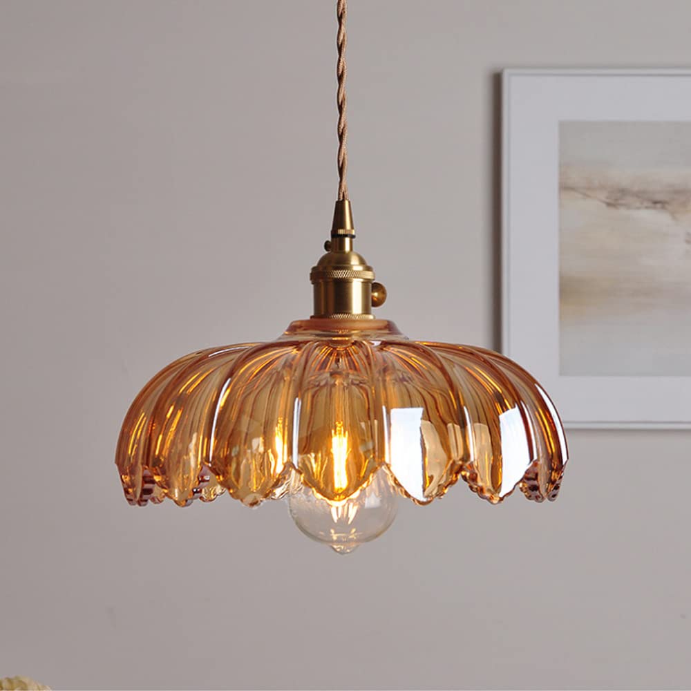 VintaBloom: Lampada a sospensione retro fiore – Lampada a sospensione in vetro con gioco di luci romantico