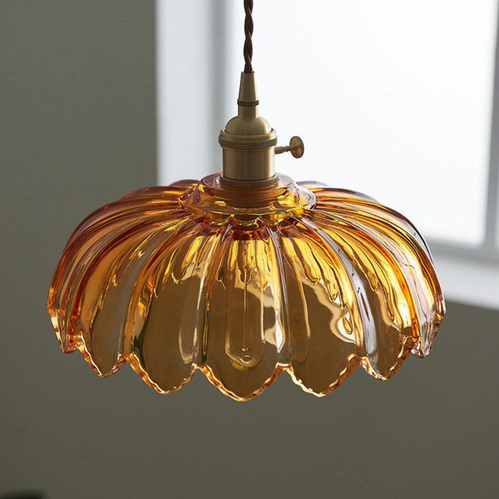 VintaBloom: Lampada a sospensione retro fiore – Lampada a sospensione in vetro con gioco di luci romantico