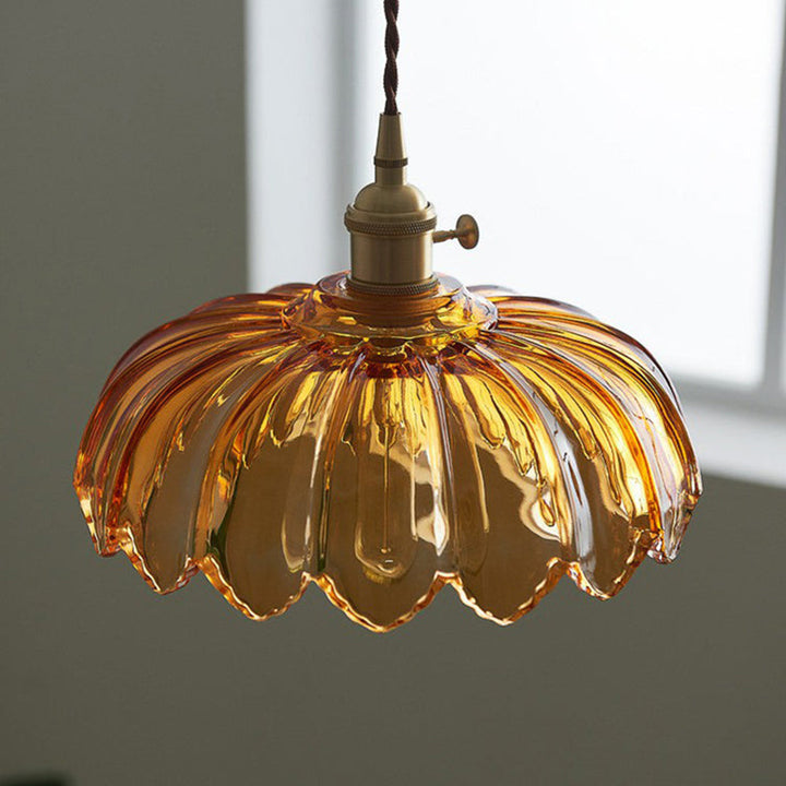 VintaBloom: Lampada a sospensione retro fiore – Lampada a sospensione in vetro con gioco di luci romantico