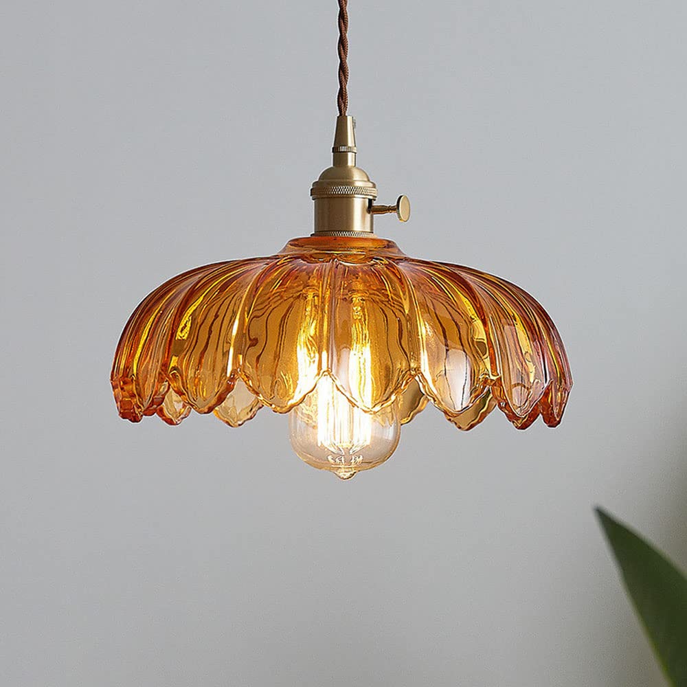 VintaBloom: Lampada a sospensione retro fiore – Lampada a sospensione in vetro con gioco di luci romantico