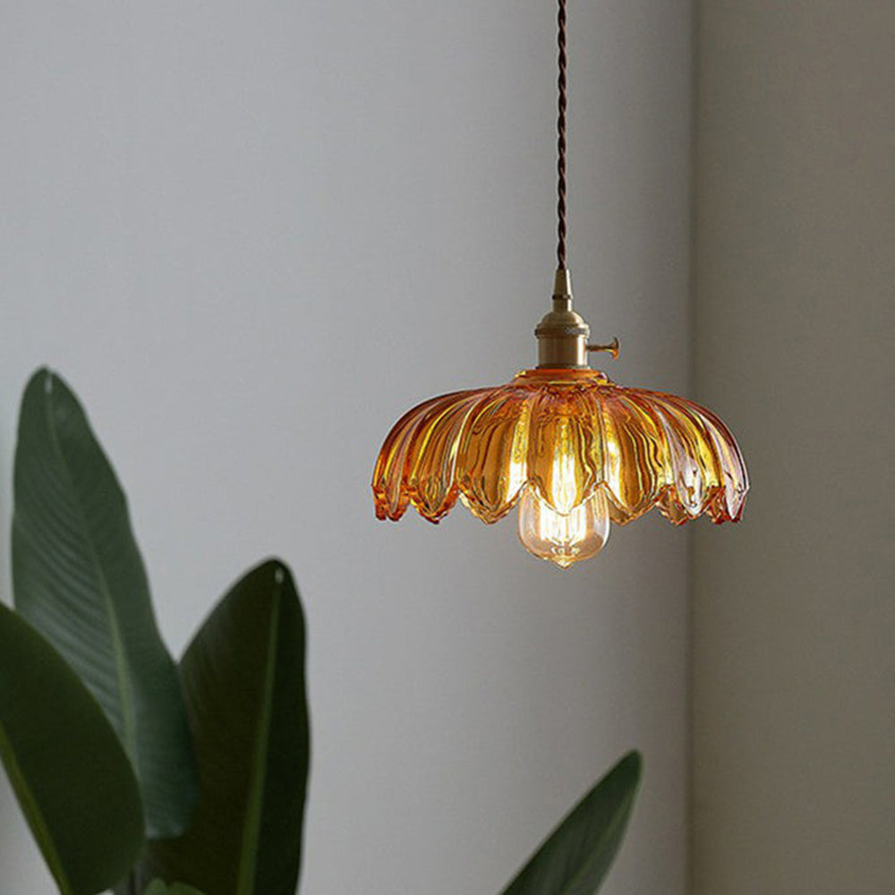 VintaBloom: Lampada a sospensione retro fiore – Lampada a sospensione in vetro con gioco di luci romantico