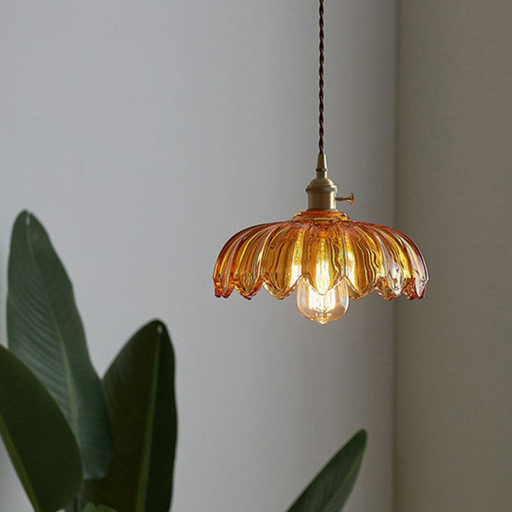 VintaBloom: Lampada a sospensione retro fiore – Lampada a sospensione in vetro con gioco di luci romantico