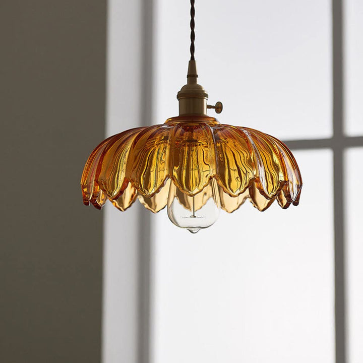VintaBloom: Lampada a sospensione retro fiore – Lampada a sospensione in vetro con gioco di luci romantico