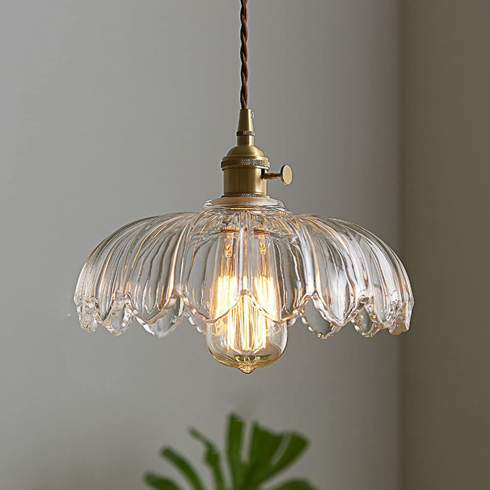 VintaBloom: Lampada a sospensione retro fiore – Lampada a sospensione in vetro con gioco di luci romantico