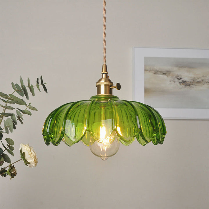 VintaBloom: Lampada a sospensione retro fiore – Lampada a sospensione in vetro con gioco di luci romantico