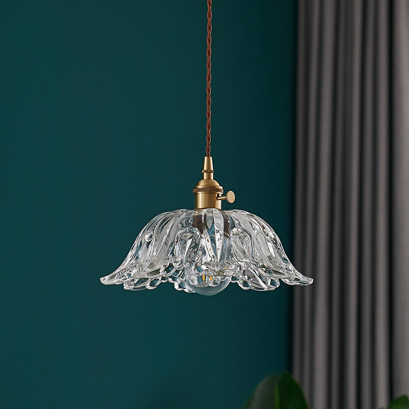 Virelys: Lampada a sospensione con struttura in vetro floreale e attacco E27-LED – per interni moderni