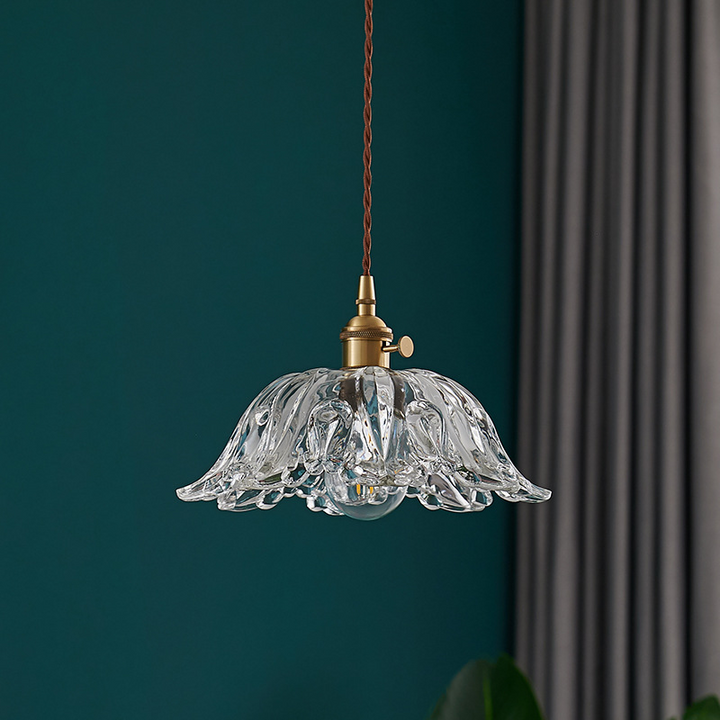 Virelys: Lampada a sospensione con struttura in vetro floreale e attacco E27-LED – per interni moderni
