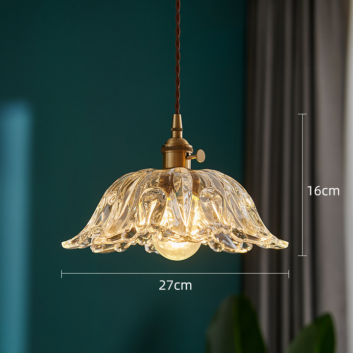 Virelys: Lampada a sospensione con struttura in vetro floreale e attacco E27-LED – per interni moderni