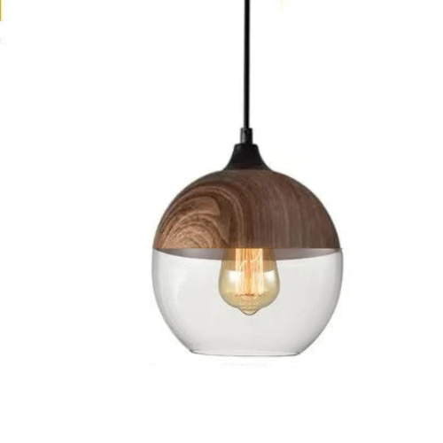 VitraGlow: Lampada a sospensione in vetro e legno – Design elegante per soggiorno e sala da pranzo