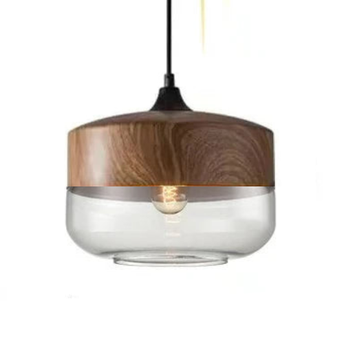 VitraGlow: Lampada a sospensione in vetro e legno – Design elegante per soggiorno e sala da pranzo