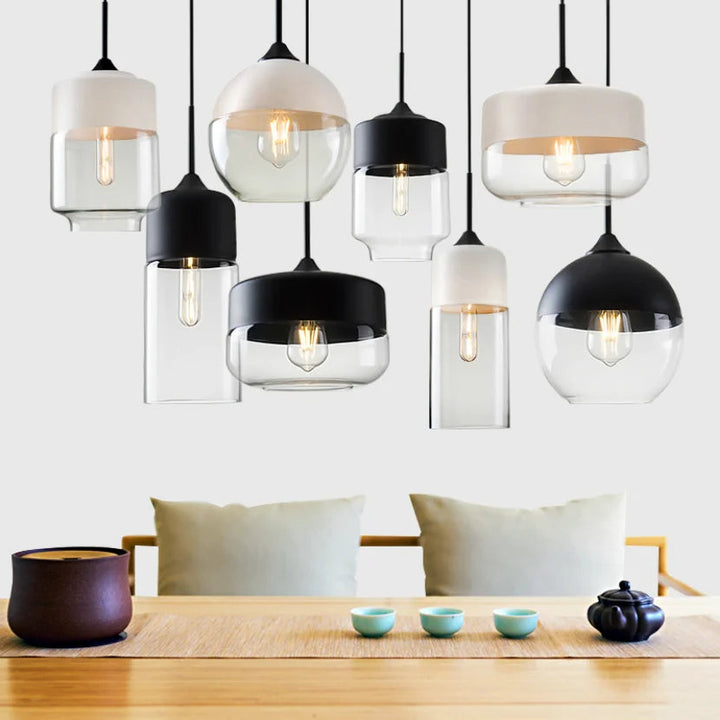 VitraGlow: Lampada a sospensione in vetro e legno – Design elegante per soggiorno e sala da pranzo