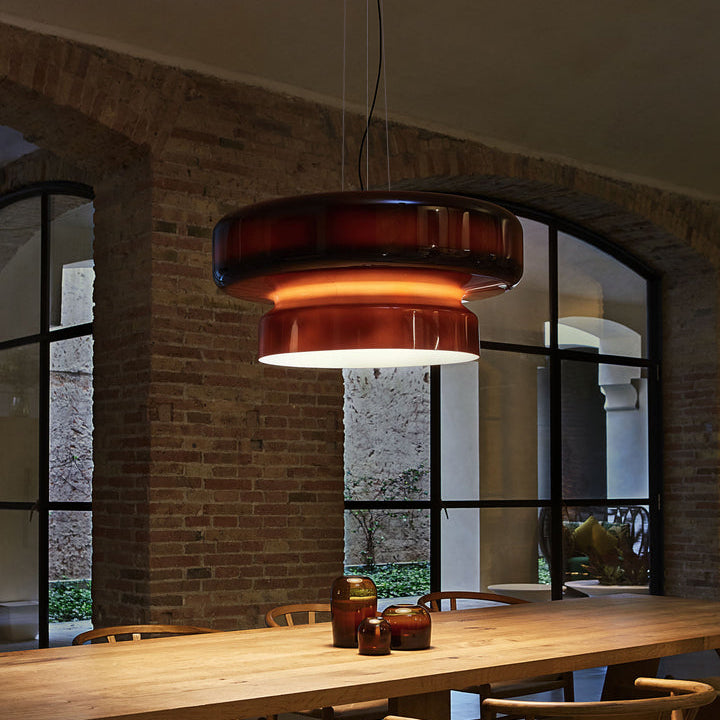 VitraGlow: Lampada a sospensione in vetro dal design moderno – Lampada a due livelli per soggiorno e sala da pranzo