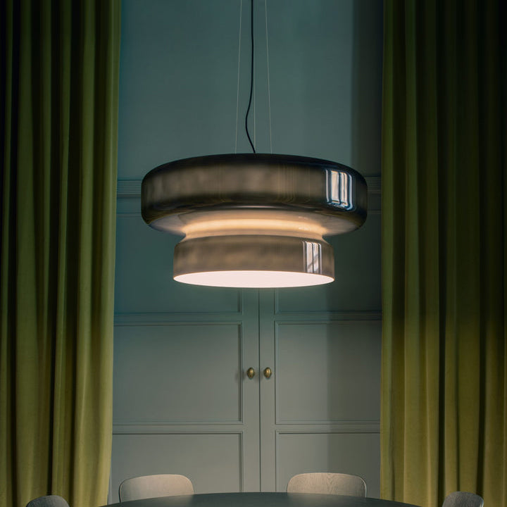 VitraGlow: Lampada a sospensione in vetro dal design moderno – Lampada a due livelli per soggiorno e sala da pranzo