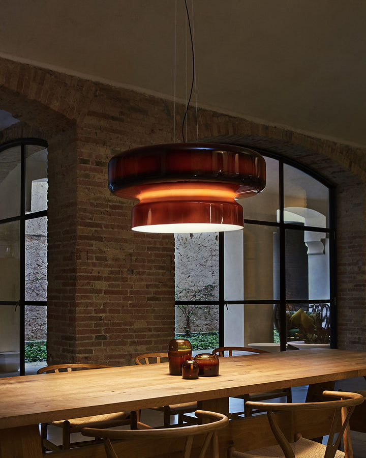 VitraGlow: Lampada a sospensione in vetro dal design moderno – Lampada a due livelli per soggiorno e sala da pranzo