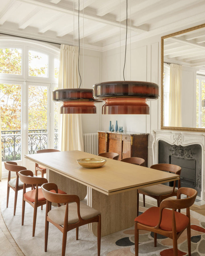 VitraGlow: Lampada a sospensione in vetro dal design moderno – Lampada a due livelli per soggiorno e sala da pranzo