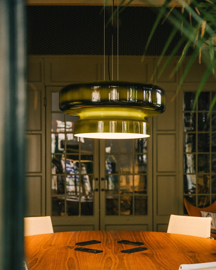 VitraGlow: Lampada a sospensione in vetro dal design moderno – Lampada a due livelli per soggiorno e sala da pranzo