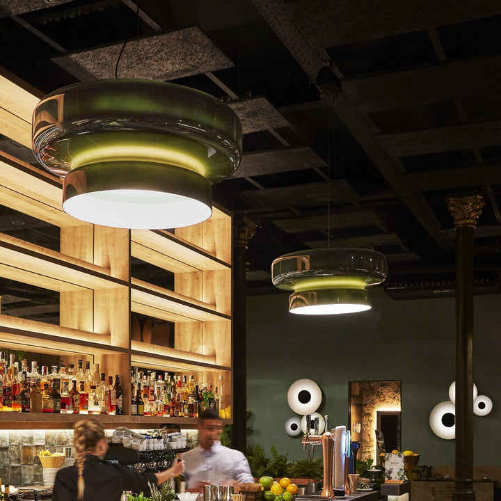 VitraGlow: Lampada a sospensione in vetro dal design moderno – Lampada a due livelli per soggiorno e sala da pranzo