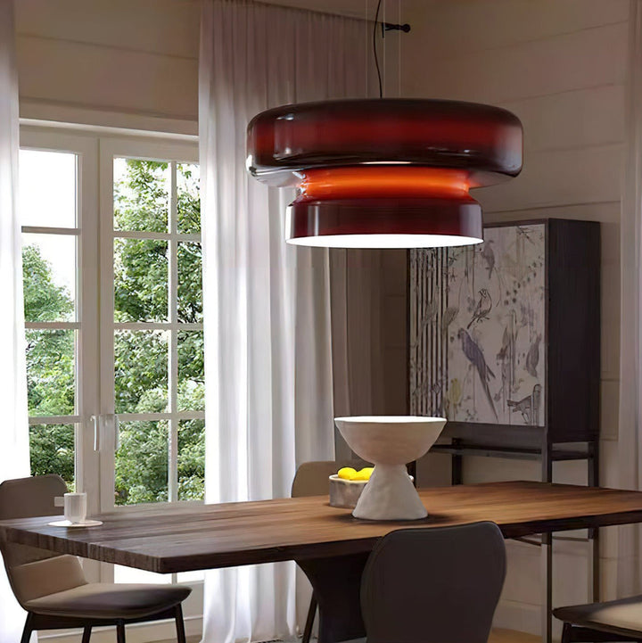 VitraGlow: Lampada a sospensione in vetro dal design moderno – Lampada a due livelli per soggiorno e sala da pranzo