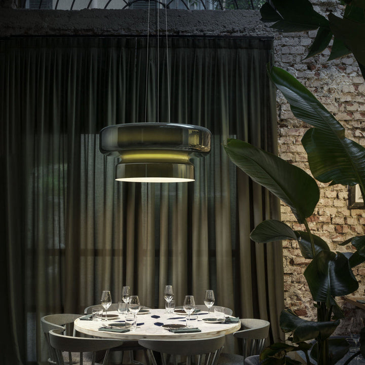 VitraGlow: Lampada a sospensione in vetro dal design moderno – Lampada a due livelli per soggiorno e sala da pranzo