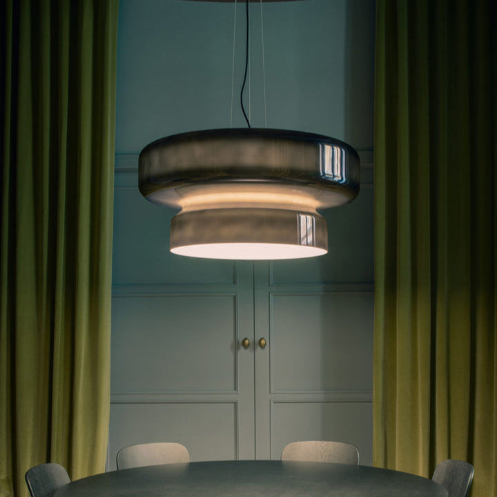 VitraGlow: Lampada a sospensione in vetro dal design moderno – Lampada a due livelli per soggiorno e sala da pranzo