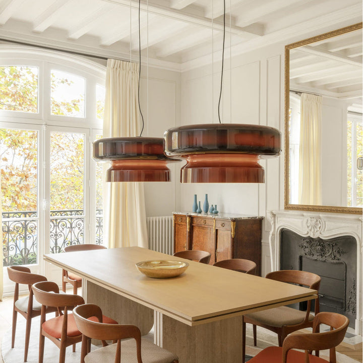 VitraGlow: Lampada a sospensione in vetro dal design moderno – Lampada a due livelli per soggiorno e sala da pranzo