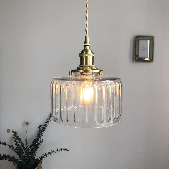 VitraLume: Lampada a sospensione in vetro vintage – Lampada a sospensione retro con dettagli in ottone