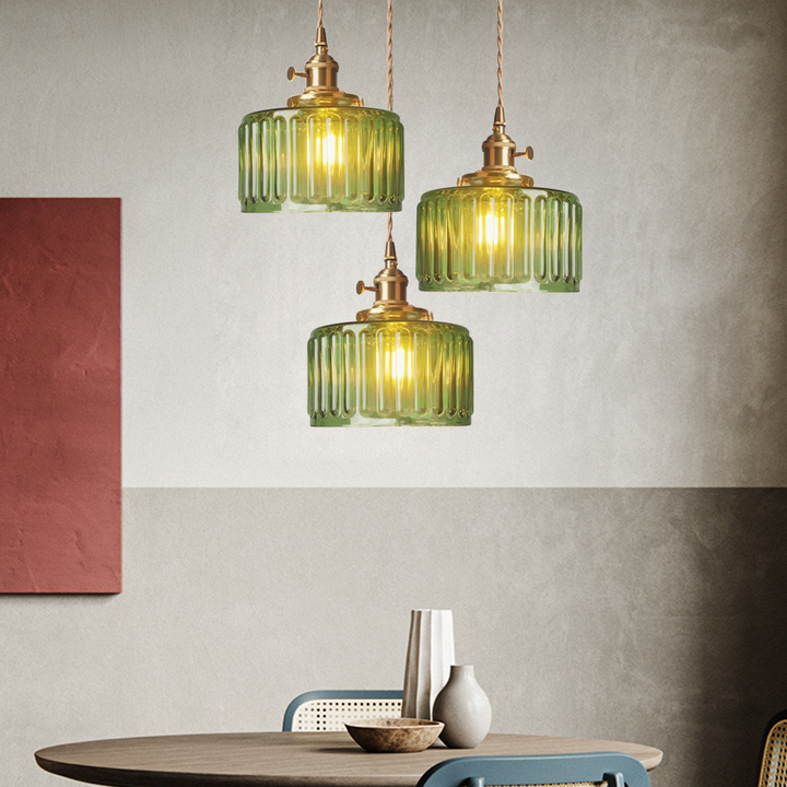 VitraLume: Lampada a sospensione in vetro vintage – Lampada a sospensione retro con dettagli in ottone
