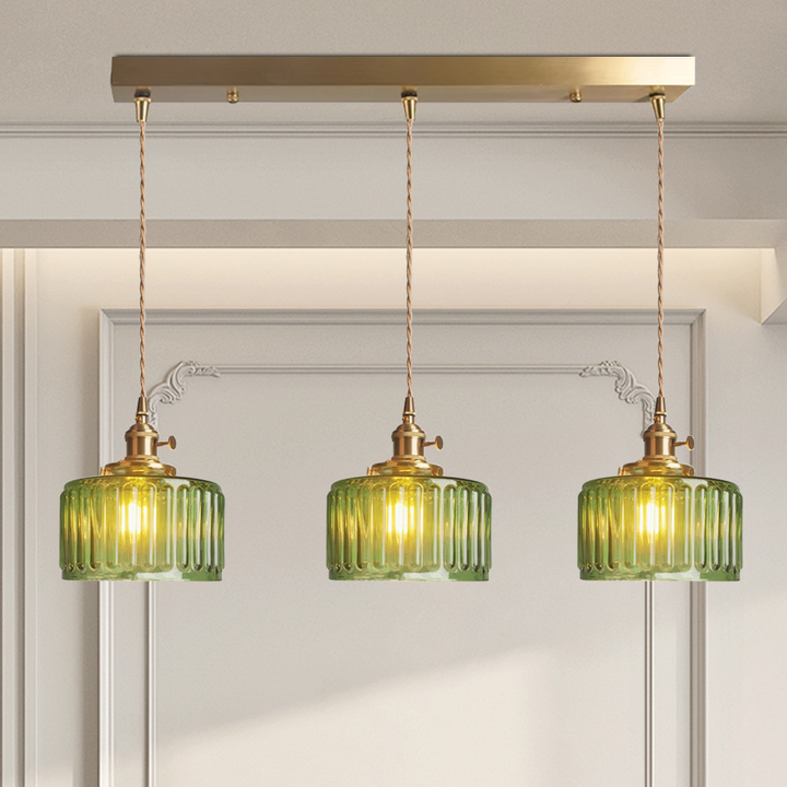 VitraLume: Lampada a sospensione in vetro vintage – Lampada a sospensione retro con dettagli in ottone