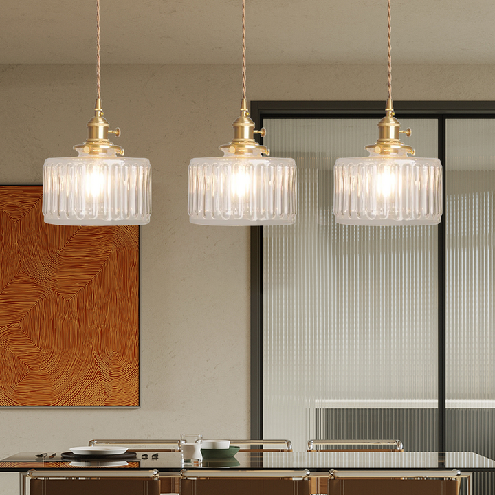 VitraLume: Lampada a sospensione in vetro vintage – Lampada a sospensione retro con dettagli in ottone